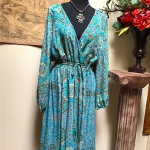 Anthropologie Boemo Beautiful multi colored long dress, turquoise, Size XL